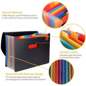 Carpeta de Archivos Expandible Tipo Acordeón A4 con Asa Portátil, 12/24 Bolsillos, Material PP Arcoíris, para Oficina y Escuela - Product Image 2