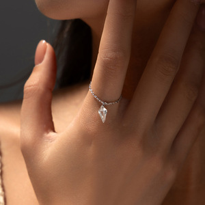 S925 Silver Pyramid <b>Crystal</b> <b>Ring</b> Minimalist Adjustable Chain Bead Unisex Everyday Wear Silver Pull Chain Charm <b>Ring</b> - Product Image 4