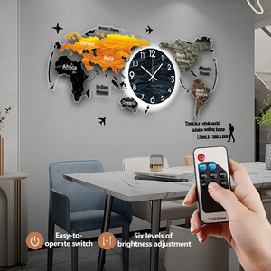 YZOK Batch-customized High-end Creative World Map Background Wall Decoration Mural for Living Room and Office, <strong>Silent</strong> <strong>Clock</strong> - Product Image 1