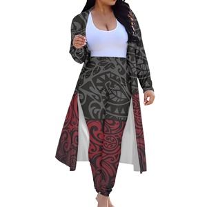 Impressão Floral das Mulheres Polinésia Manga Longa Kimono Cardigan Encobrir Blusa Casual Tops com Calças Compridas Roupas de Duas Peças Das Mulheres - Product Image 5
