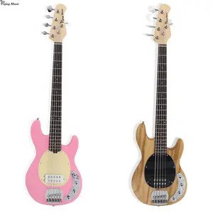 Yujing Music Pink Color High Quality Solid Body 5-String Electric Bass Guitar 20 Frets