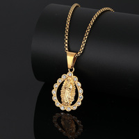 Vente en gros personnalisée ronde classique en acier inoxydable plaqué or 18 carats pendentif catholique vierge pour hommes femmes