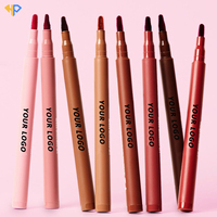 Crayon à lèvres double embout en feutre, végétalien, waterproof, longue tenue, fini mat, sans cruauté, teinte marron foncé, marque privée, contour des lèvres
