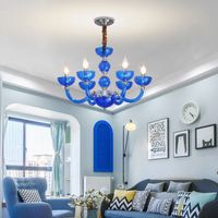 Lustre de mariage en cristal bleu de luxe personnalisé pour restaurant, salon, chambre à coucher, décoration, base E12, installation suspendue