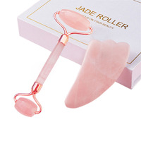 Meilleures ventes en ligne 2023 - Rouleau de massage facial personnalisé 100% naturel en quartz rose - Ensemble de rouleaux de jade pour le visage - Réduction de la cellulite - Lifting du visage