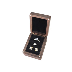 Wood Ring Box Triple Wooden Ring Holder for Wedding Ceremony Engagement Proposal Ring Earrings Bearer Box