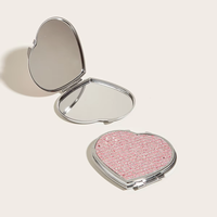 Bling or noir 70mm Double face Compact voyage maquillage miroir PU cuir paillettes poche cosmétique loupe fonction verre