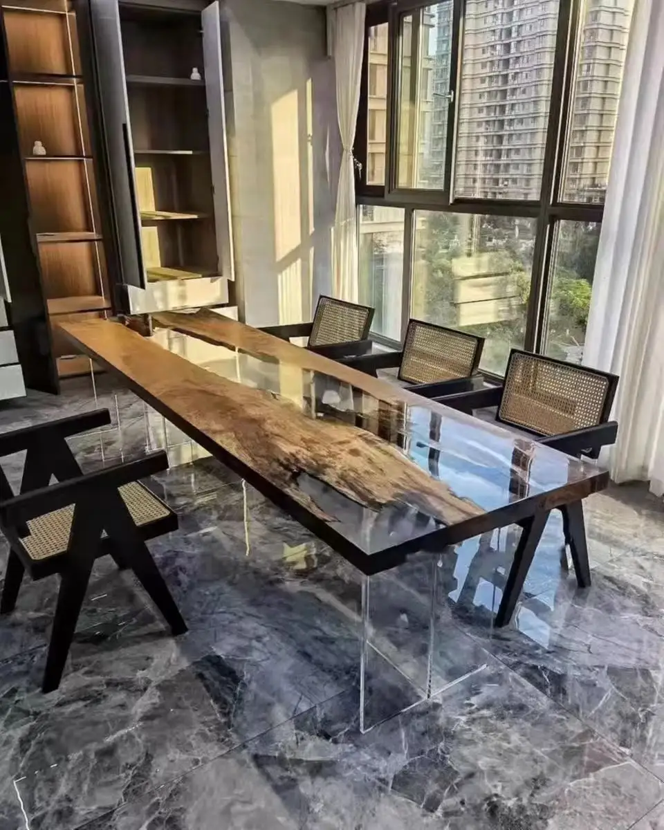 Top Quality Dining Room Decorative Furniture Wood and Epoxy Resin Dinning Table For Home Decor