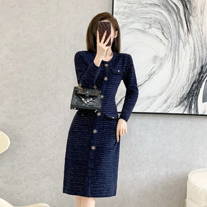 Robe élégante pour femme en <span class=keywords><strong>jacquard</strong></span> à carreaux d'automne, taille haute, col en V, amincissante, <span class=keywords><strong>jupe</strong></span> longue de mondaine - Product Image 1