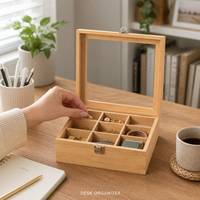 Boîte à bijoux rectangulaire en bois minimaliste brillante à 9 compartiments avec couvercle transparent anti-poussière, design multifonctionnel pour bijoux et sachets de thé