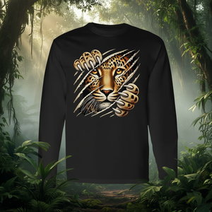 T-shirt à manches longues avec motif visage de léopard et griffes pour hommes et femmes - Product Image 3