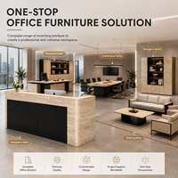 Comptoir de réception en marbre travertin avec panneau cannelé anthracite pour bureau moderne, hall d'hôtel, logo personnalisé