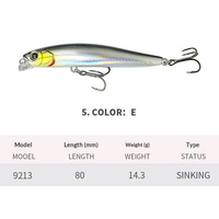Leurre Minnow Coulant Longue Portée 80mm 14.3g pour Eau Salée, Appât Artificiel Tremblant Type Crayon pour la Pêche à la Truite, au Brochet et au Perche, Matériel de Pêche, Wobblers
