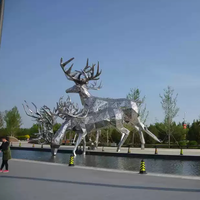 Sculpture de cerf en acier inoxydable creux de grande taille pour extérieur, statue d'animal en métal personnalisée pour jardin, décoration paysagère de pelouse