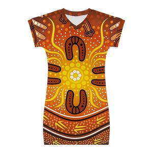 Robe d'été pour filles en art aborigène australien POD Robes à manches courtes personnalisées pour enfants Vente en gros OEM Midi pour enfants - Product Image 4