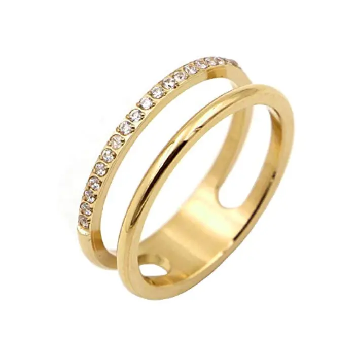 Women's Stainless Steel Cubic Zirconia Ring Knuckle Midi Stacking Double Lines Eternity Bands 18k gold plated