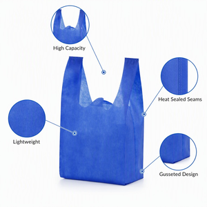 Richer Blue Nonwoven Foldable Tote <b>Bag</b> with Vest Handle Reusable for Grocery & Business Shopping Custom Logo Sublimation Print - Product Image 2