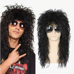 Parrucca Sintetica Senza Colla 22 Pollici Stile Anni '80 Rock Star per Costumi di Halloween, Feste Punk e Heavy Metal - Product Image 1