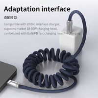 Câble USB C à ressort 60W PD, charge rapide, conducteur en cuivre pur, coque en silicone liquide, anti-surchauffe pour IOS Android 1.8