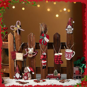 Ornements de Noël en bois à carreaux Buffalo, décorations suspendues pour sapin de Noël, pendentifs Père Noël, gnome, chaussette pour fêtes de fin d'année et décoration intérieure - Product Image 4