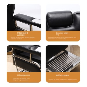 Fauteuil <span class=keywords><strong>de</strong></span> Barbier Métallique Rotatif et Réglable en Hauteur pour Hommes, Design Plat, avec Accoudoirs, Style Luxe Léger et Tendance - Product Image 3