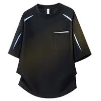 Vente directe usine – T-shirt décontracté à manches courtes pour homme, coupe ample, avec logo personnalisé, en mélange coton-polyester, panneau rayé et poche