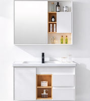 Meuble de salle de bain moderne en bois massif, armoire de salle de bain pratique avec lavabo, rangement et design moderne pour salles de bain domestiques