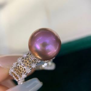 Wenchi Natural Freshwater Purple Pearl Ring 12-13mm Strong Light Basic Flawless Pure Silver S925 Retro Lace 100% Silver Material - Product Image 3