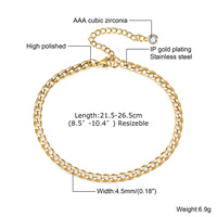 Fenny 18K PVD plaqué or en gros classique zircone serpent Figaro flèche chaîne en acier inoxydable cheville à la mode pour les femmes