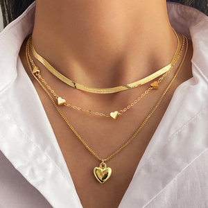 Nuovo Design di <span class=keywords><strong>serpente</strong></span> osso catena cuore <span class=keywords><strong>ciondolo</strong></span> <span class=keywords><strong>collana</strong></span> multistrato per le donne gioielli all'ingrosso - Product Image 2
