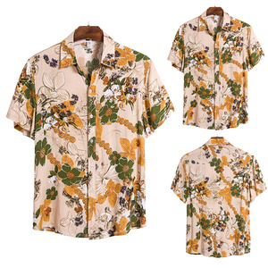 2025 חדש מודפס חולצה שרוול קצר חולצה פרח עליון כפתור אופנה פנאי נופש חוף נופש נופש חוף חוויאן הדפסה גברים - Product Image 5