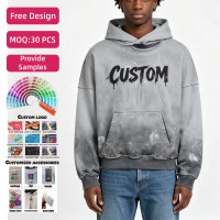 Sudadera con Capucha para Hombre, 380 g/m², 100% Algodón, Lavada, con Apliques Bordados, Corte Ajustado, Cuello Redondo