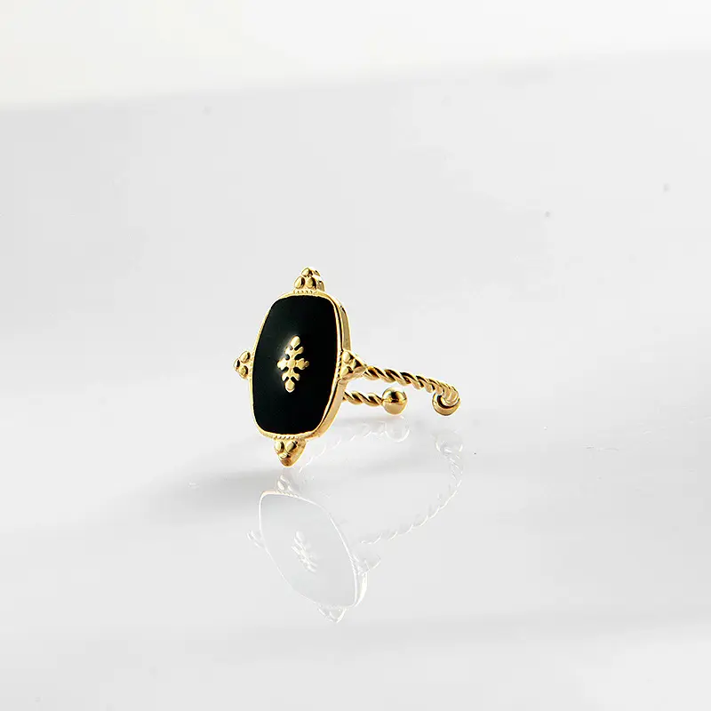 Retro simple black oil drop open design not fade stainless steel vintage adjustable rings jewelry women