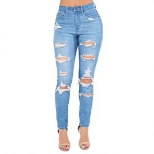 Women's Plus Size High Waisted Denim Skinny Jeans Stretch Ripped Distressed Breathable Casual Eco-Friendly Quick Dry 300 GSM - Product Image 6