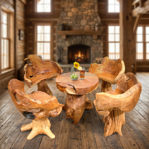 Stool Made From Log Furniture Teak Wood Model Stump Organic ,natural Color - Product Image 3