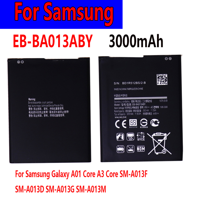 3000mAh / 11.55Wh EB-BA013ABY Phone Replacement Battery for Samsung Galaxy A01 Corn / A013