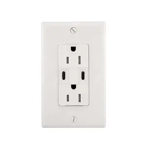 Shanghai Linsky USB receptacle With dual type c quick charger USB Ports, pd power white/black/ivory/almond color