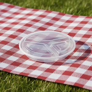 HACAMY - Contenedor Redondo Desechable de Plástico PP para Alimentos con 3 Compartimentos y Tapa, Caja Apilable Resistente para Llevar, Alta Calidad - Product Image 1