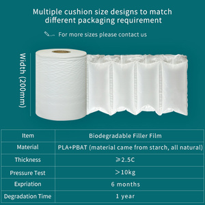 200mm Wide <b>PLA</b>+PBAT Air Pillow Film 10kg Load Capacity Easy Tear Biodegradable Packaging Cushion for Heavy Goods - Product Image 3