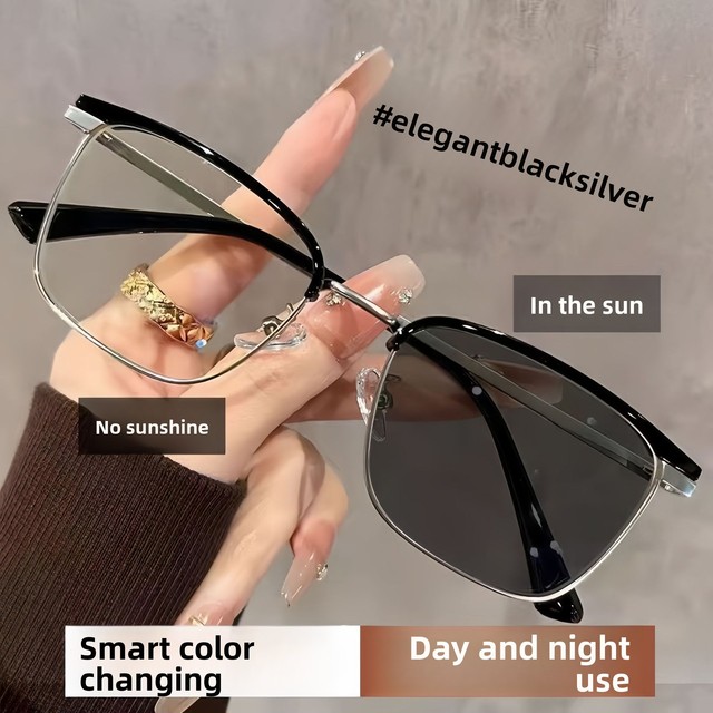 Classic Photochromic Spliced-color Full-rim Face Glasses PC Lenses Blue-light-blocking Professional-looking Unisex Myopia Frames