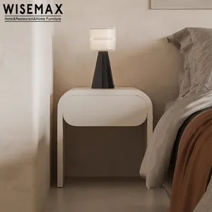 WISEMAX furnitur kamar tidur modern Nordik furnitur kamar tidur bentuk melengkung meja samping tempat tidur kayu hitam dengan laci untuk hotel