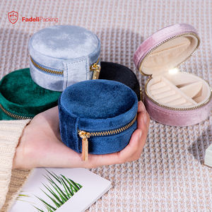 Organizador de joyas personalizado con cremallera, cajas de almacenamiento de terciopelo, de viaje, Vintage, Azul Real, joyería, venta al por mayor - Product Image 1