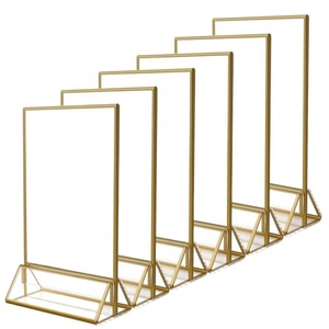 Support de menu en acrylique doré, cadre photo double face, support de prospectus, présentoir de menu de table pour numéros de table de mariage - Product Image 2