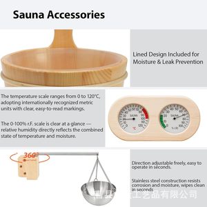 Wooden Sauna Set Bucket Spoon Thermometer Hygrometer <b>Timer</b> For Sauna Room Accessories - Product Image 4