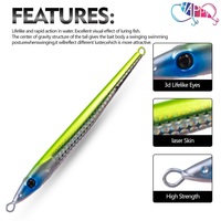Nouvelles leurres métalliques de pêche au jigging de 30g-100g avec écailles dorées et hameçons doubles assistés à plumes pour lancer depuis le rivage, jigs métalliques à action lente