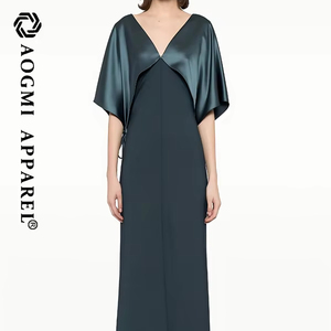 Abito ecologico da donna di alta moda di alta moda stile mantello in raso con scollo a V lungo a trapeazione - Product Image 1