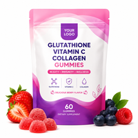 Compléments alimentaires en gommes nutritionnelles au collagène et au glutathion, saveur fruitée, formule végétalienne personnalisée, ODM/OEM, pour femmes adultes, usage quotidien, vente en gros