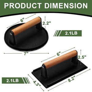 Prensa para carne <span class=keywords><strong>de</strong></span> hierro fundido <span class=keywords><strong>de</strong></span> alta resistencia con base ranurada, prensa para tocino anti-ondulación para plancha, grill y cocina <span class=keywords><strong>de</strong></span> inducción - Product Image 3