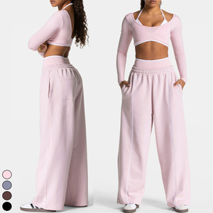 <span class=keywords><strong>Pantalones</strong></span> deportivos TEVE para mujer, holgados, con bloques de color, de cintura baja, estilo athleisure, de pierna ancha y ajuste holgado - Product Image 4