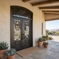 Porte d'entrée en fer forgé antique pour maison